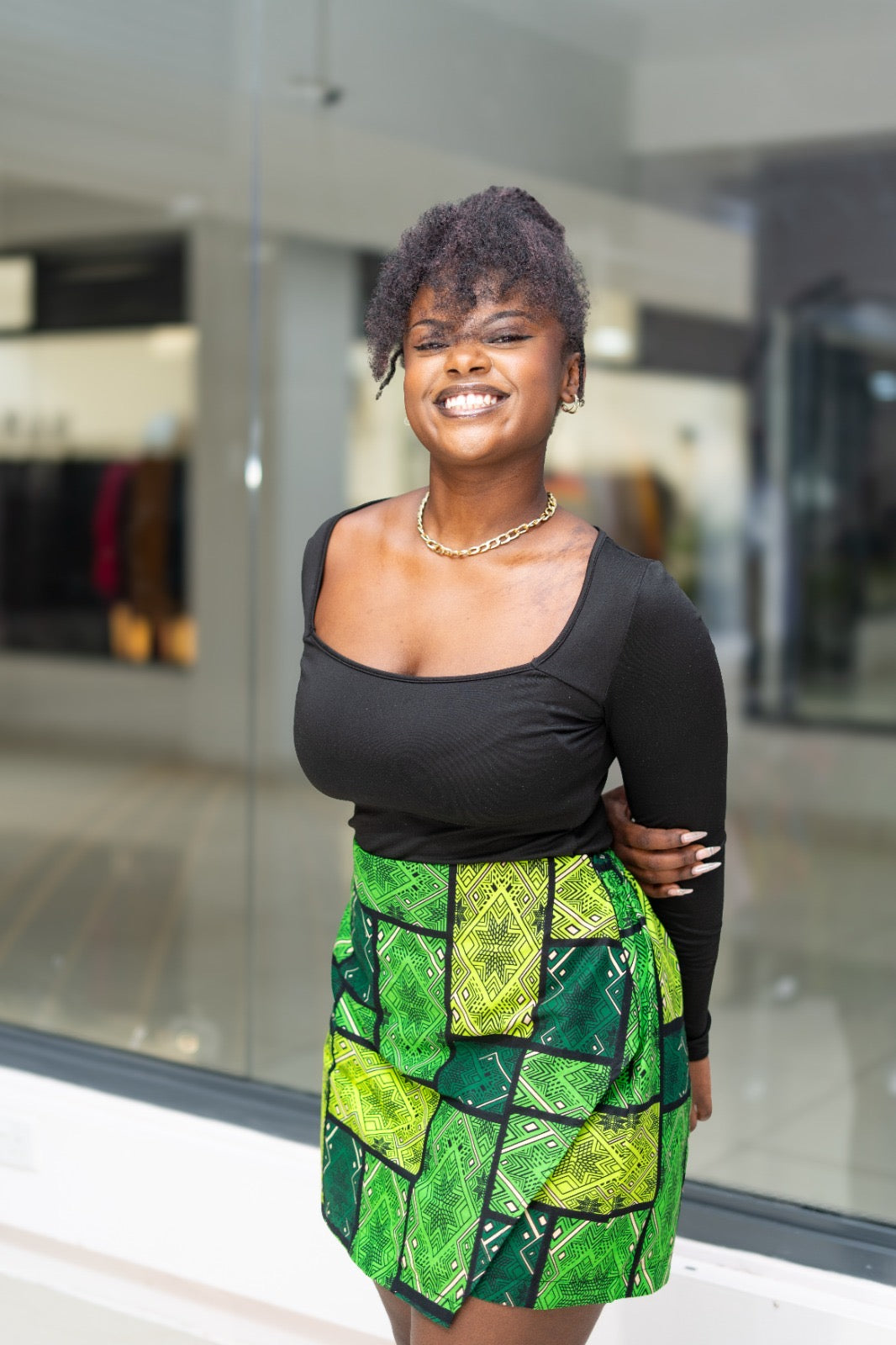 Ankara skorts - Black , Green and Cream