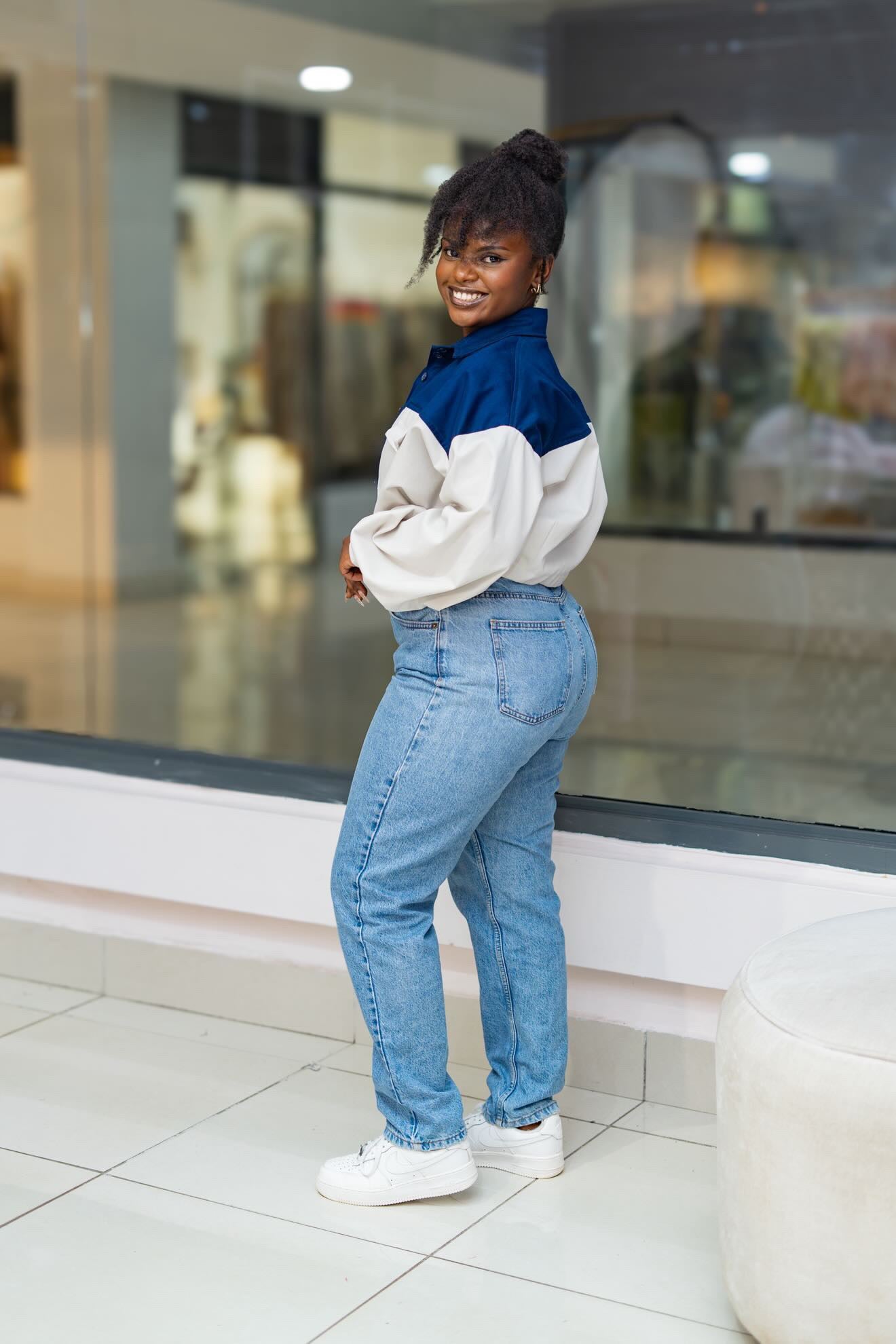 Cropped Shacket (Two-tone - Blue & White)