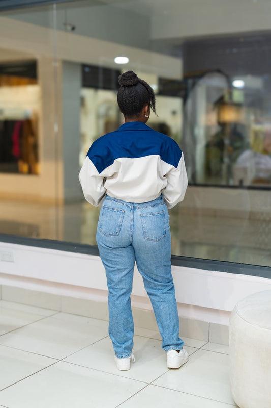 Cropped Shacket - Blue and Off-white