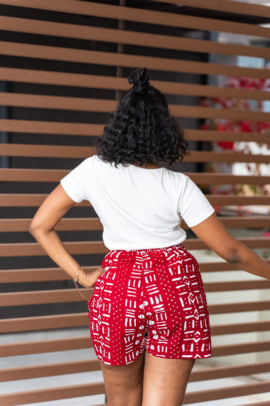 Ankara skorts - Maroon and White