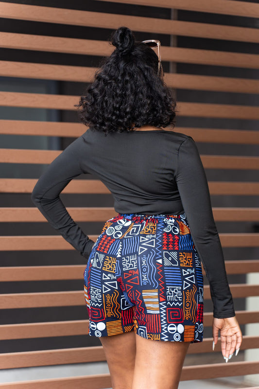 Ankara skorts - Navy, Orange and Red print