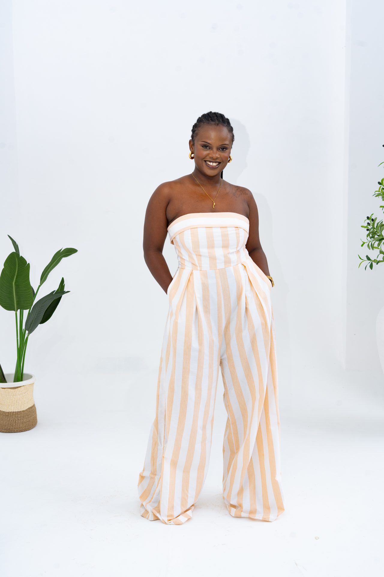 Pastel Striped Jumpsuit - Khaki