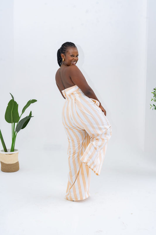 Pastel Striped Jumpsuit - Khaki