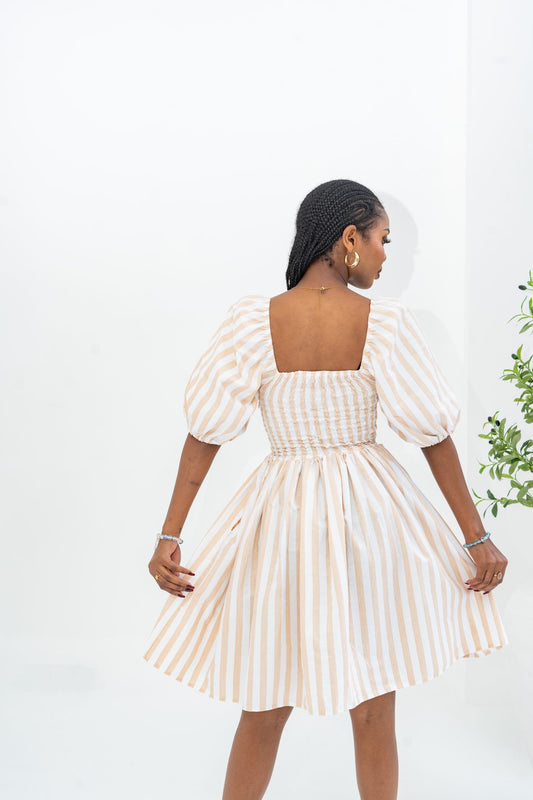 Pastel Striped Mini Dress - Khaki