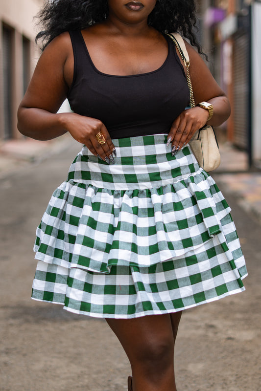 Gingham layered mini skirt (Green)