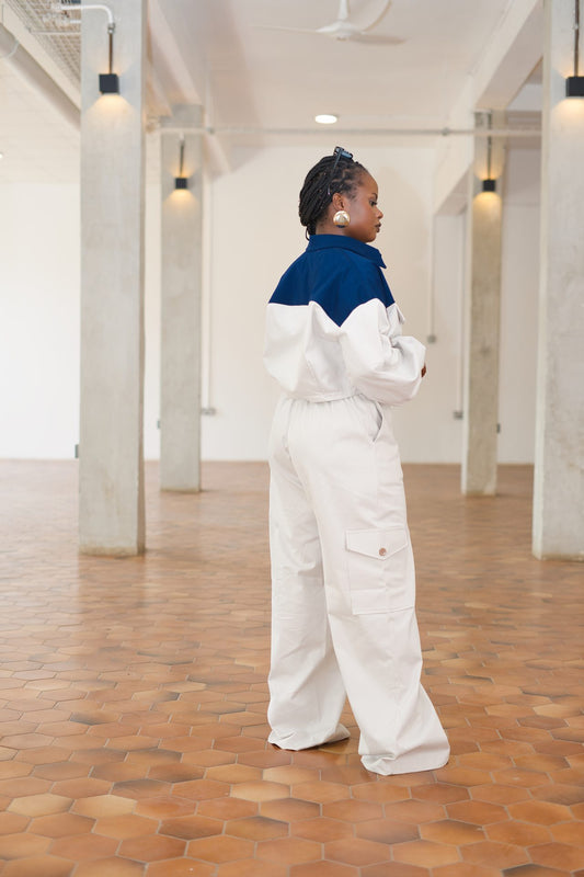 Cropped Shacket - Blue and Off-white