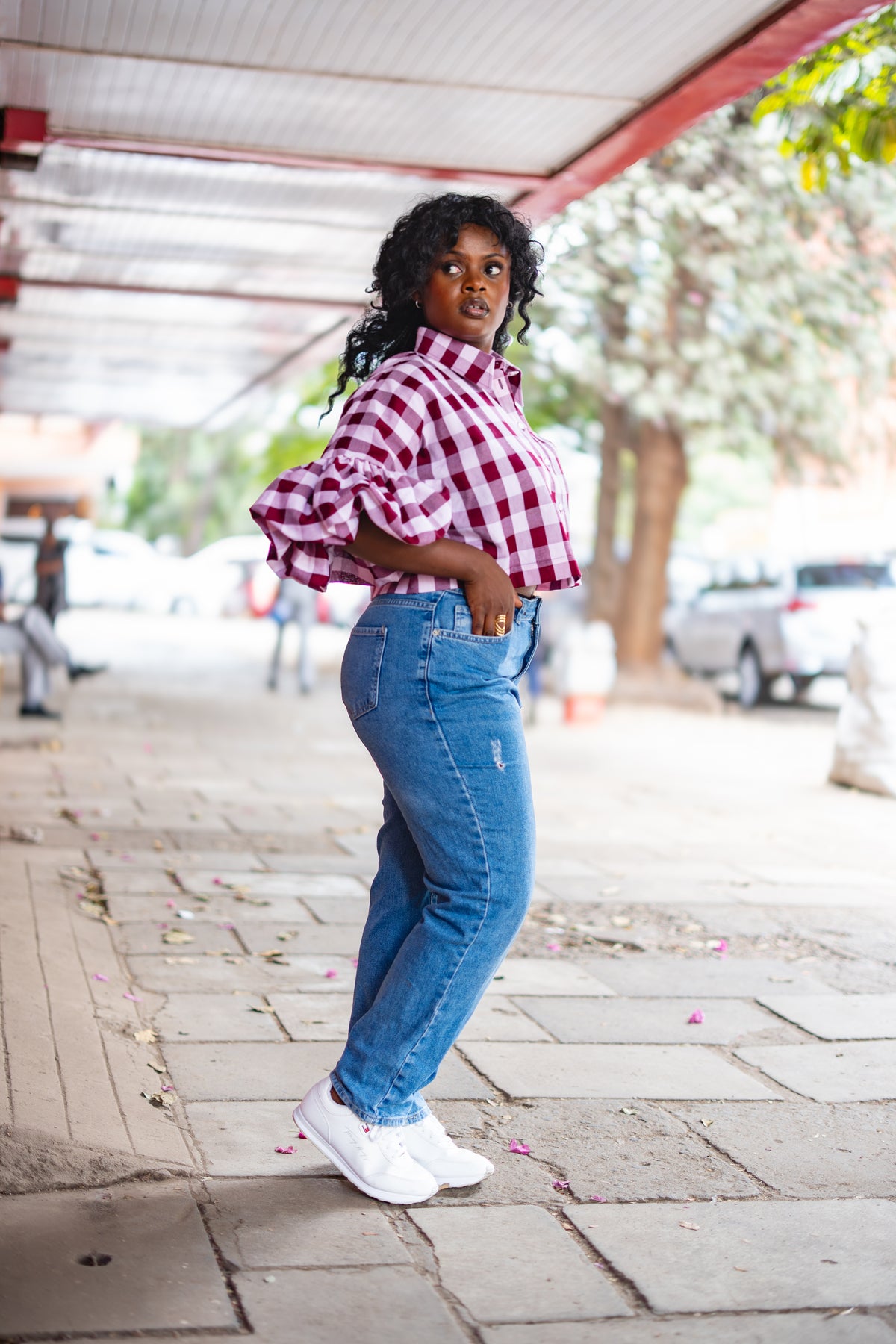 Gingham kimono shirt (Burgundy)