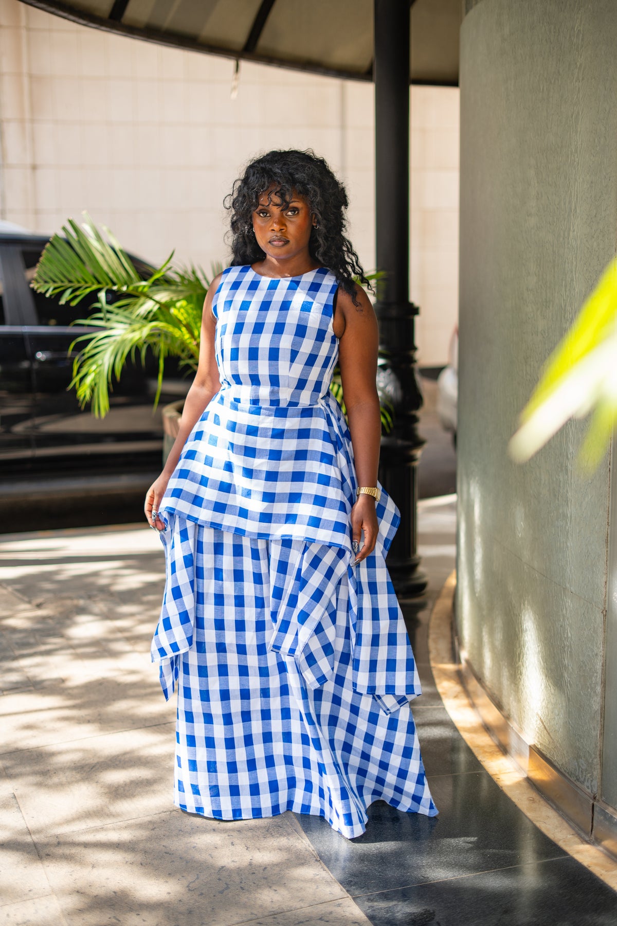 Gingham handkerchief maxi (Blue)