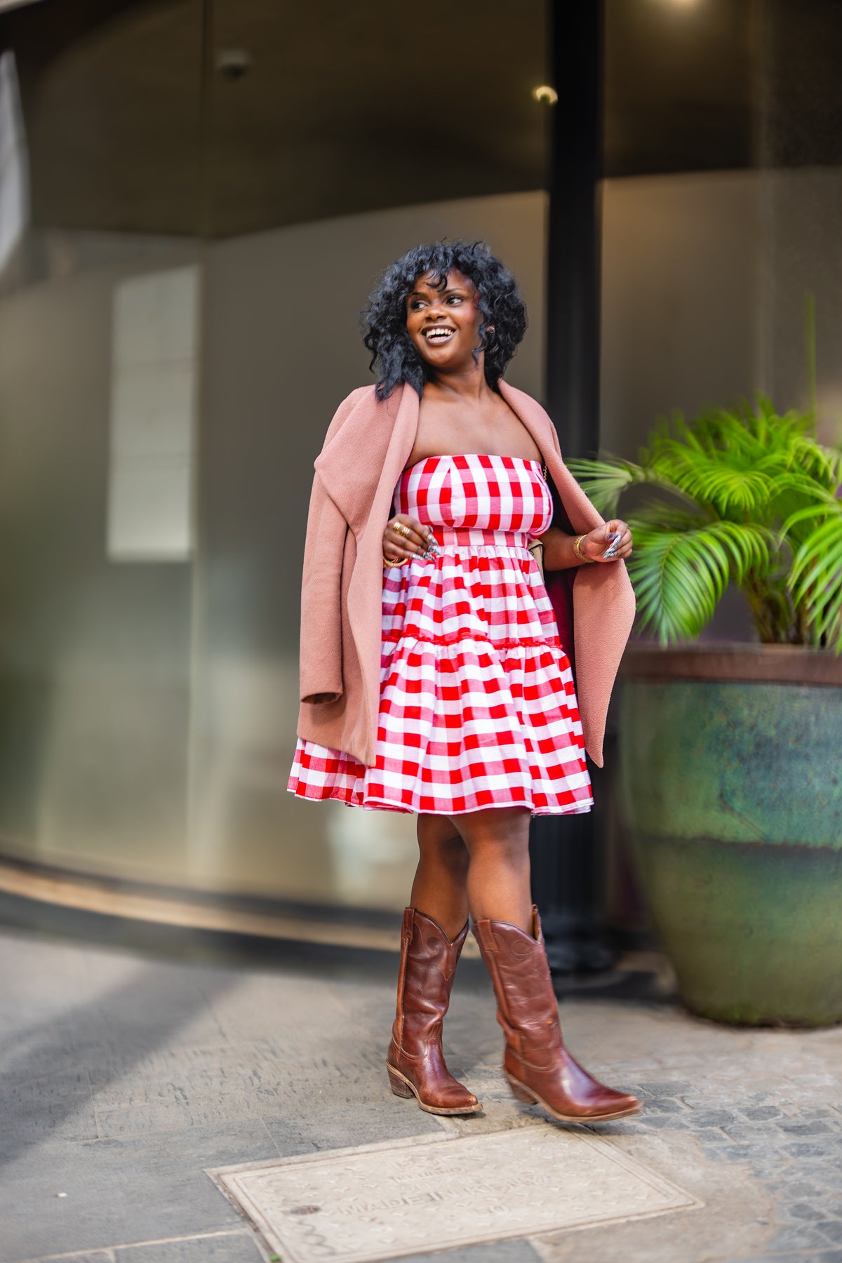 Gingham Strapless mini (Red)