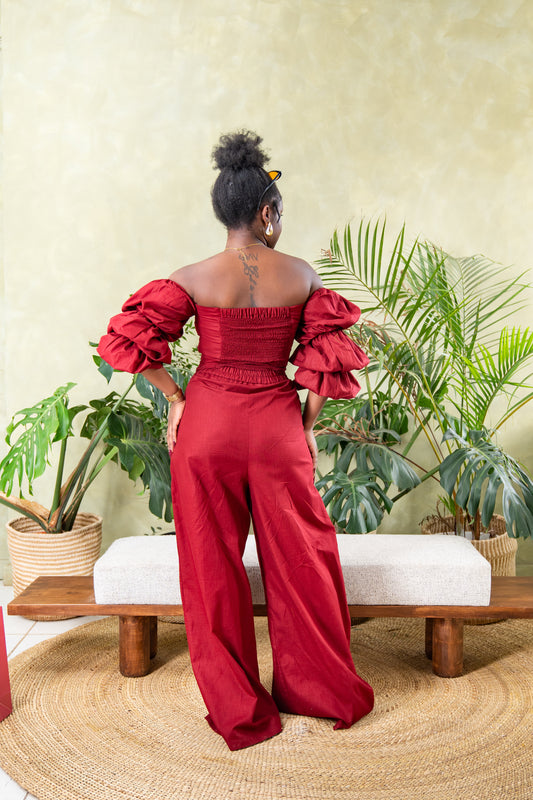 Zahara Chic Linen Pants - Burgundy