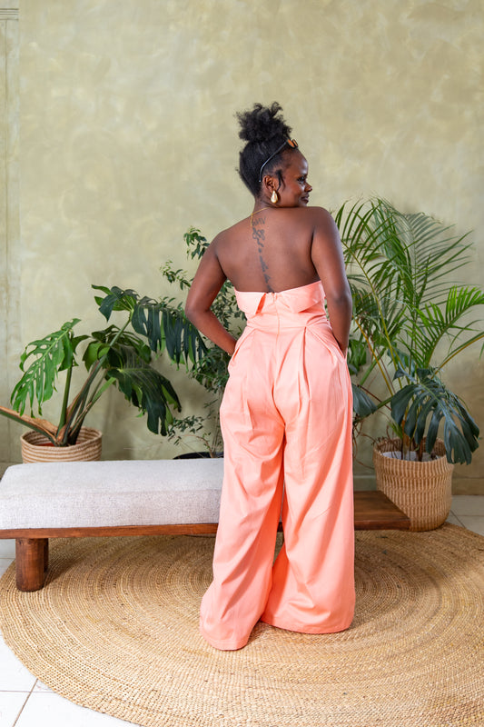 Aurora Strapless Jumpsuit - Peach