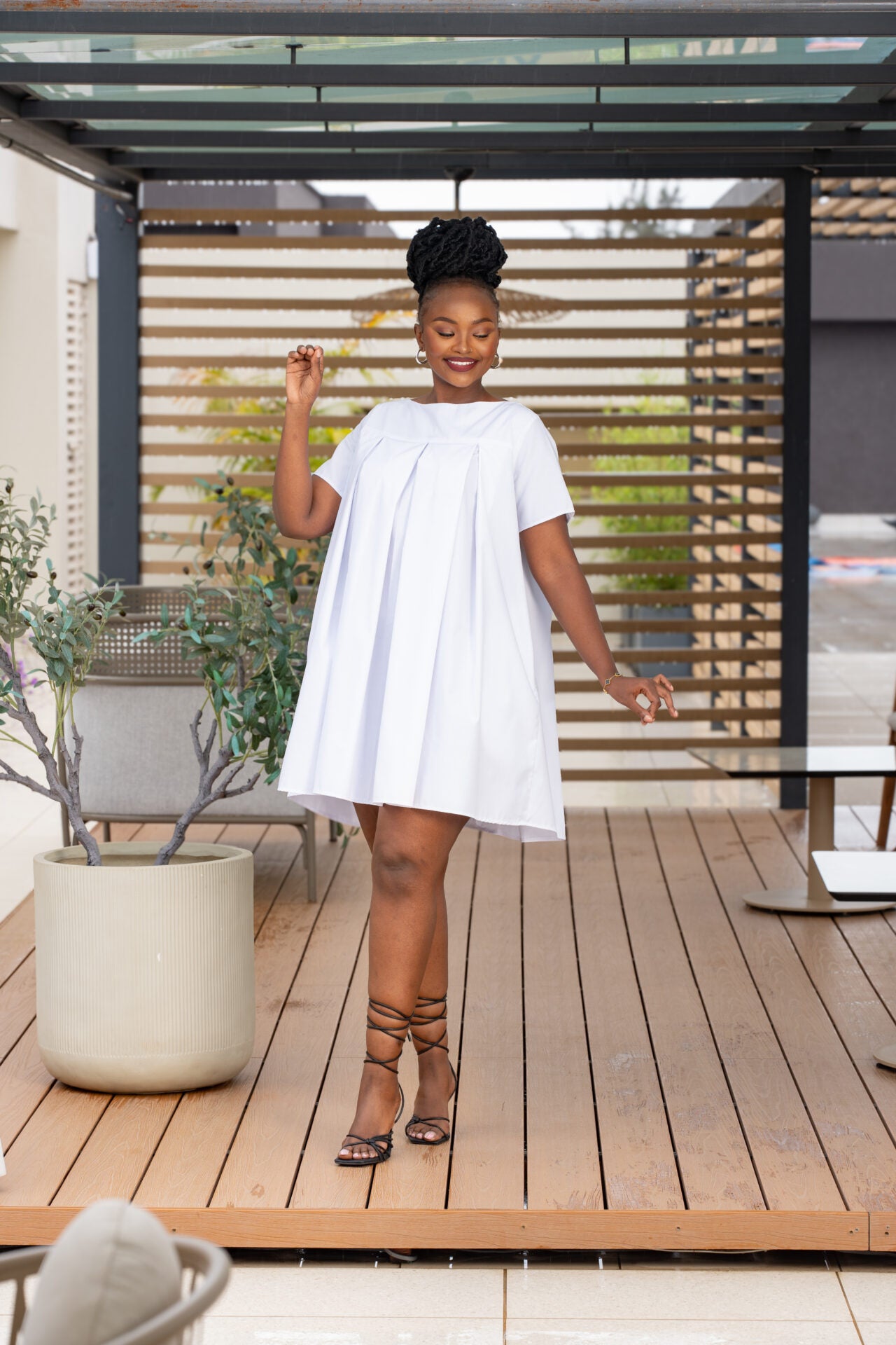 Nia Pleated Shift Dress