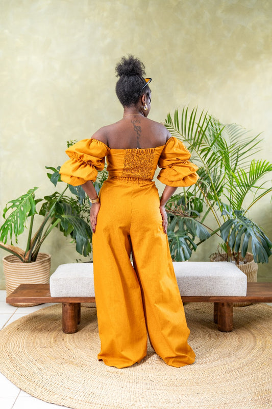 Zahara Chic Linen Pants - Mustard Brown