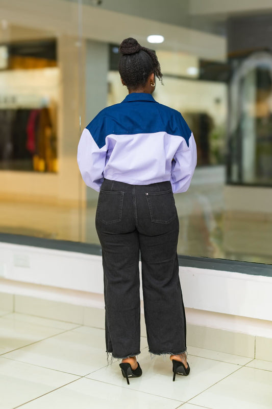 Cropped Shacket - Blue and Lilac