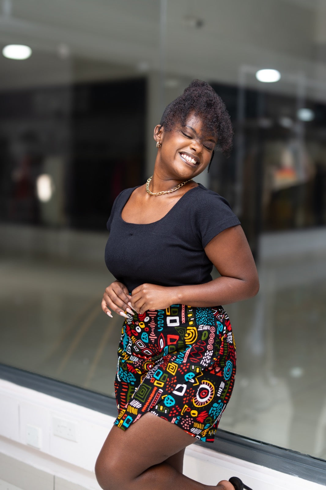 Ankara skorts - Multi-colored geometric pattern