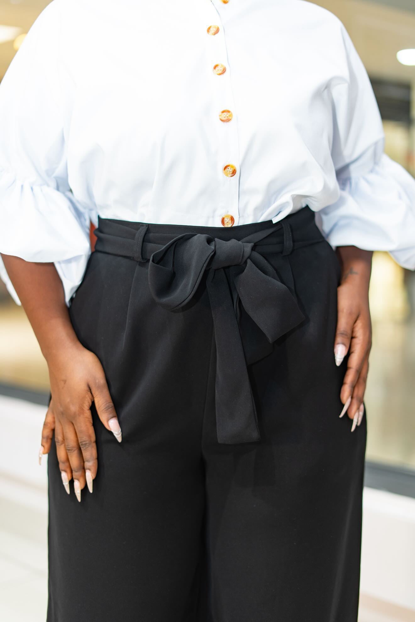 Belted Straight Leg Pants - Black