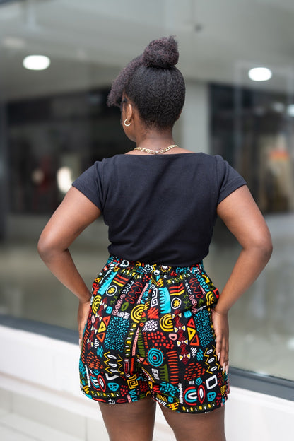 Ankara skorts - Multi-colored geometric pattern