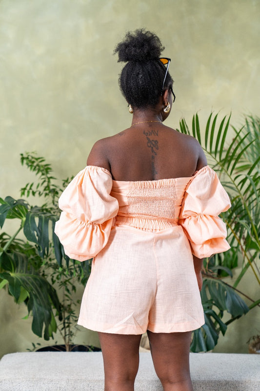 Zahara Chic Linen Top - Peach