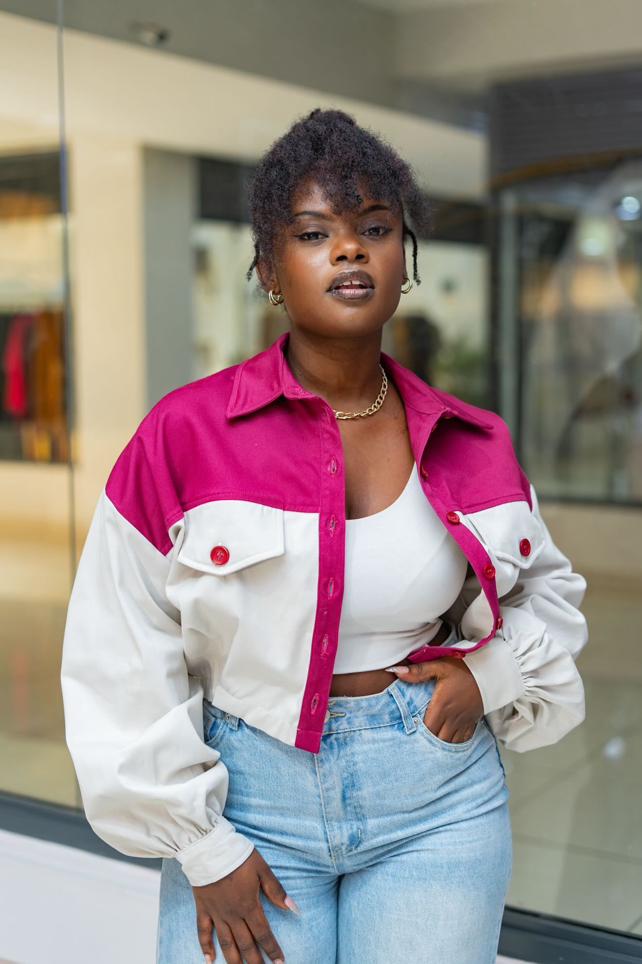 Cropped Shacket - Plum and Off White