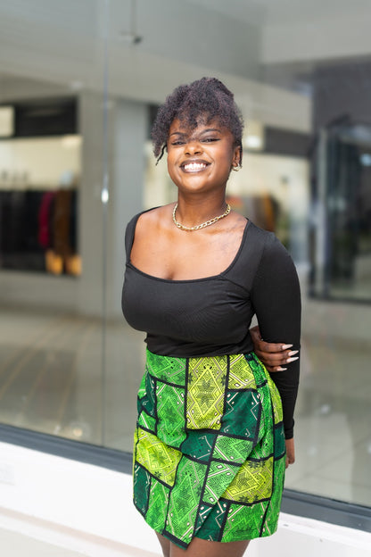 Ankara skorts - Black , Green and Cream