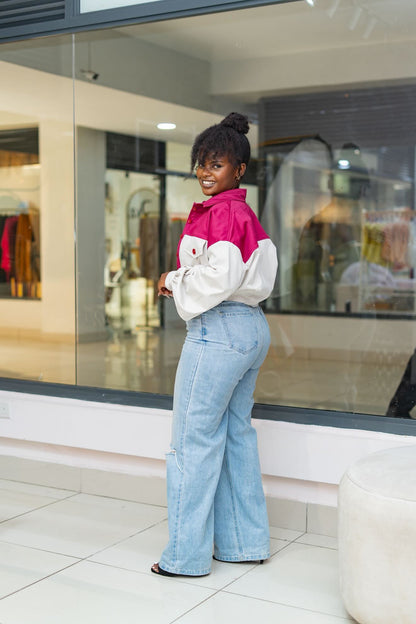 Cropped Shacket - Plum and Off White