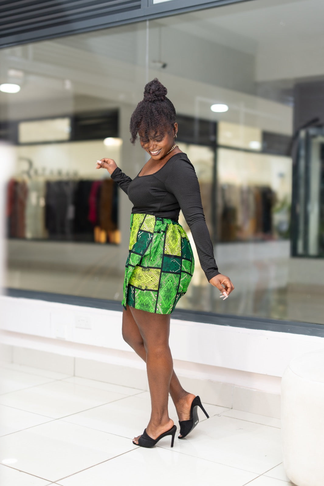 Ankara skorts - Black , Green and Cream