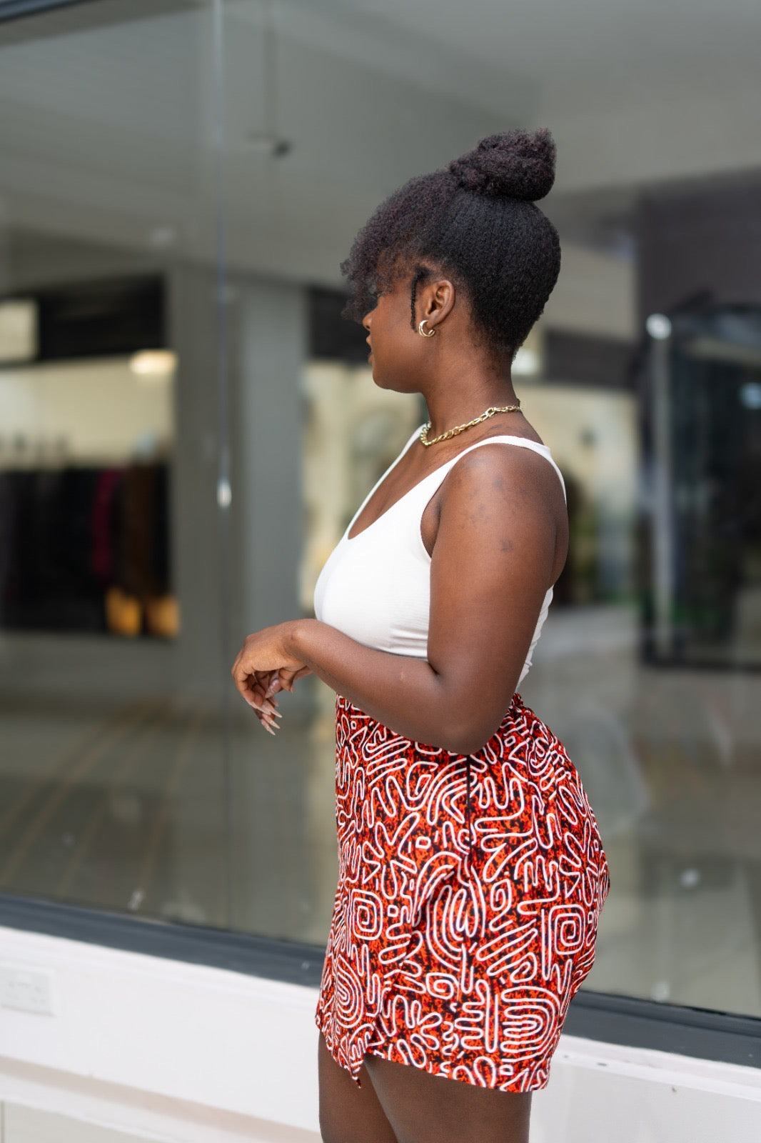 Ankara skorts - Orange , Black & White