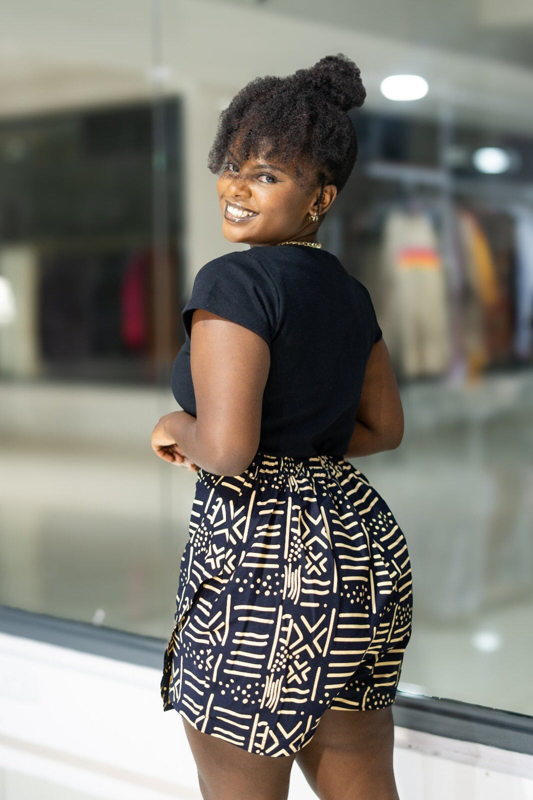 Ankara skorts - Black and Cream