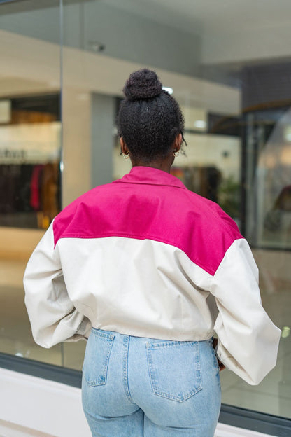 Cropped Shacket - Plum and Off White