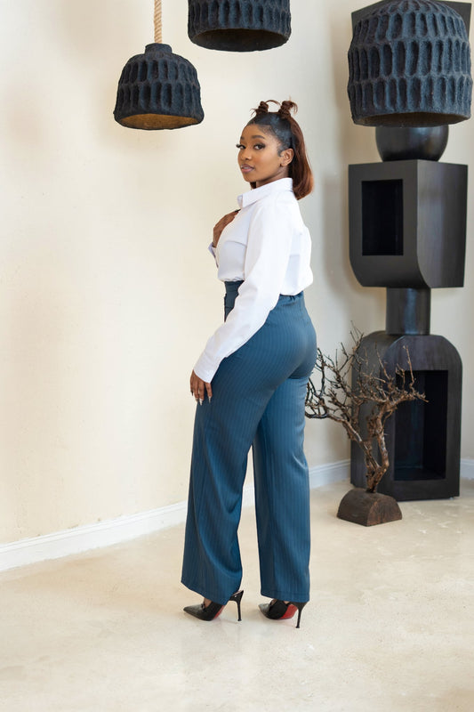 Nonis Pinstripe Pintuck Pants - Parliament Blue