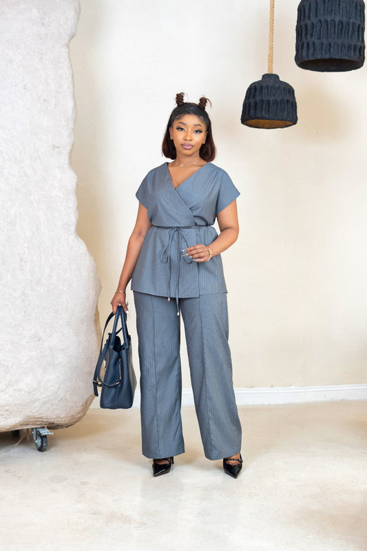 Nonis Pinstripe Pintuck Pants - Silver Grey