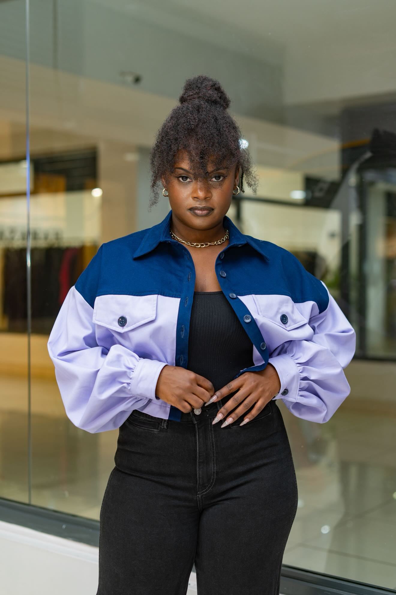 Cropped Shacket - Blue and Lilac