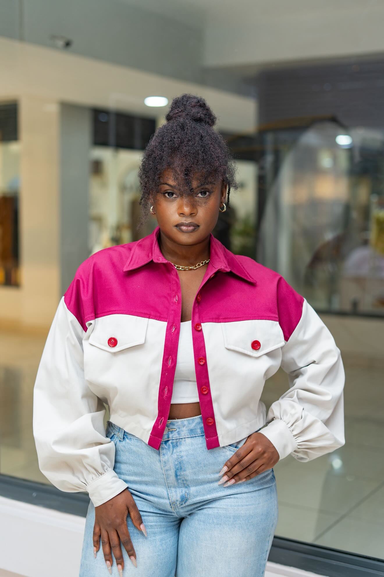 Cropped Shacket - Plum and Off White
