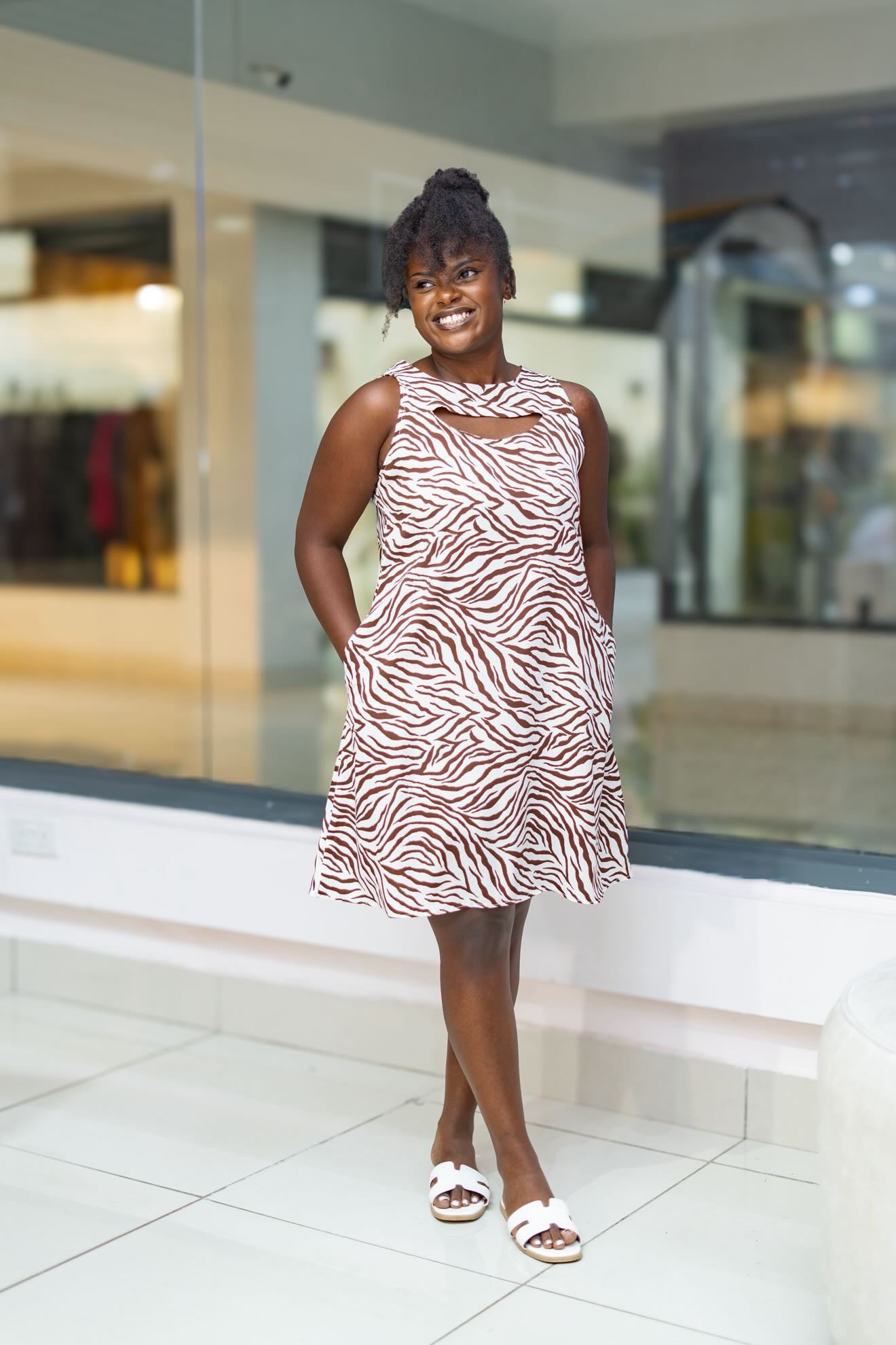Nzuri Cut - Out Shift Dress - Zebra Print