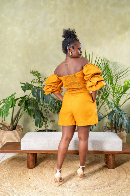 Zahara Chic Linen Shorts - Mustard Brown