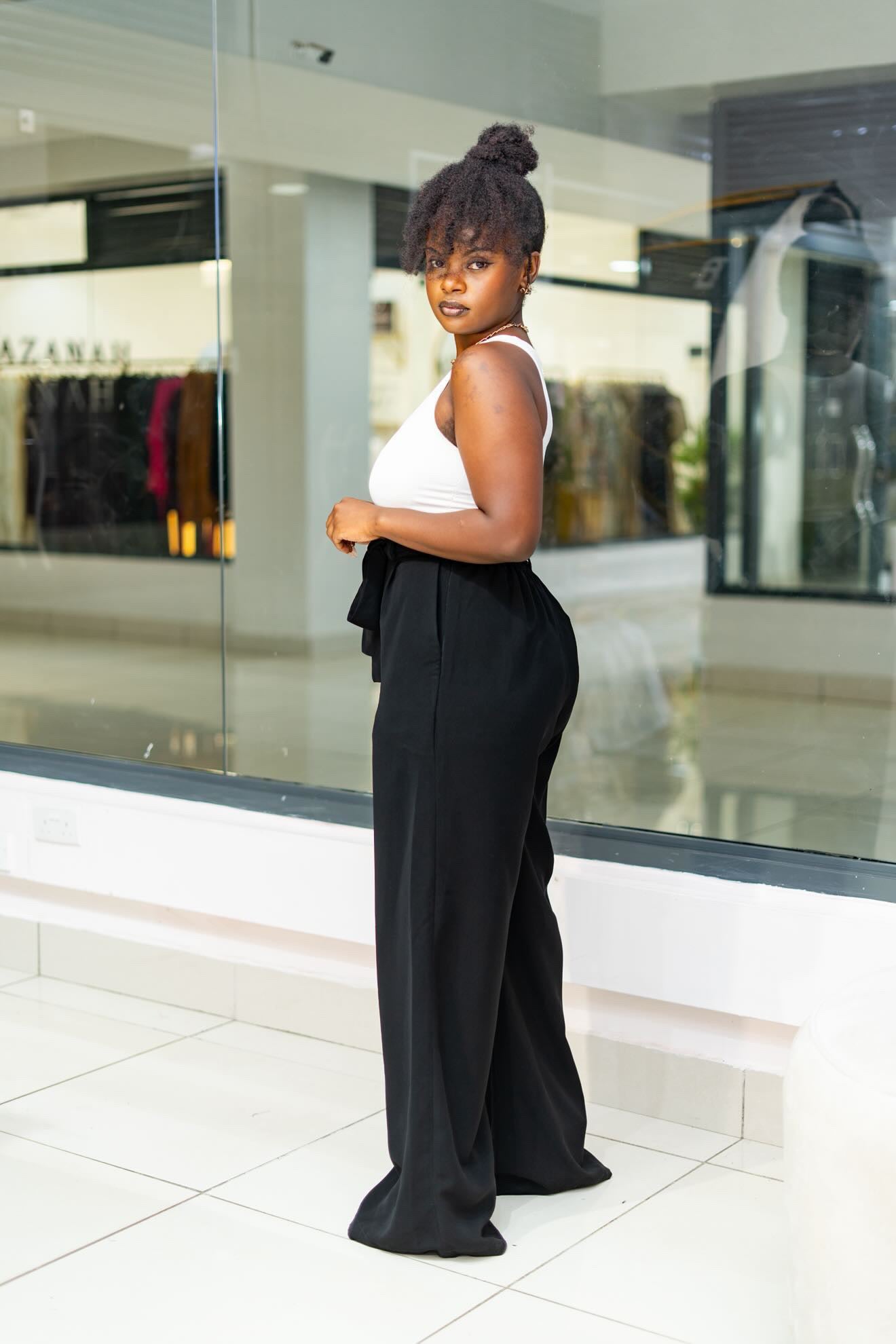 Belted Straight Leg Pants - Black