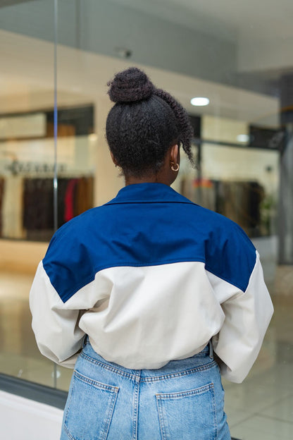 Cropped Shacket (Two-tone - Blue & White)