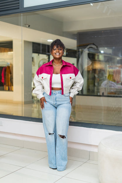 Cropped Shacket - Plum and Off White