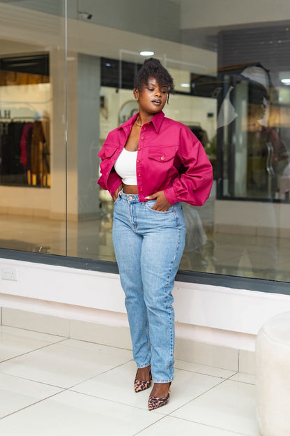 Cropped Shacket - Plum