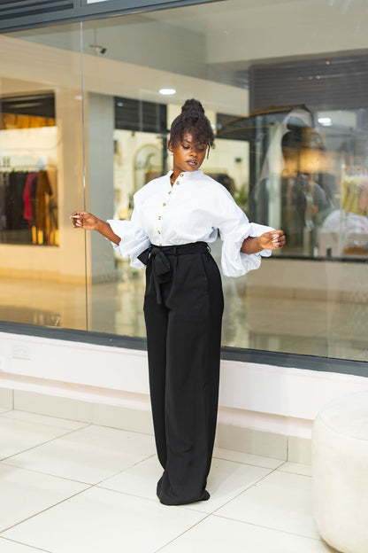 Belted Straight Leg Pants - Black