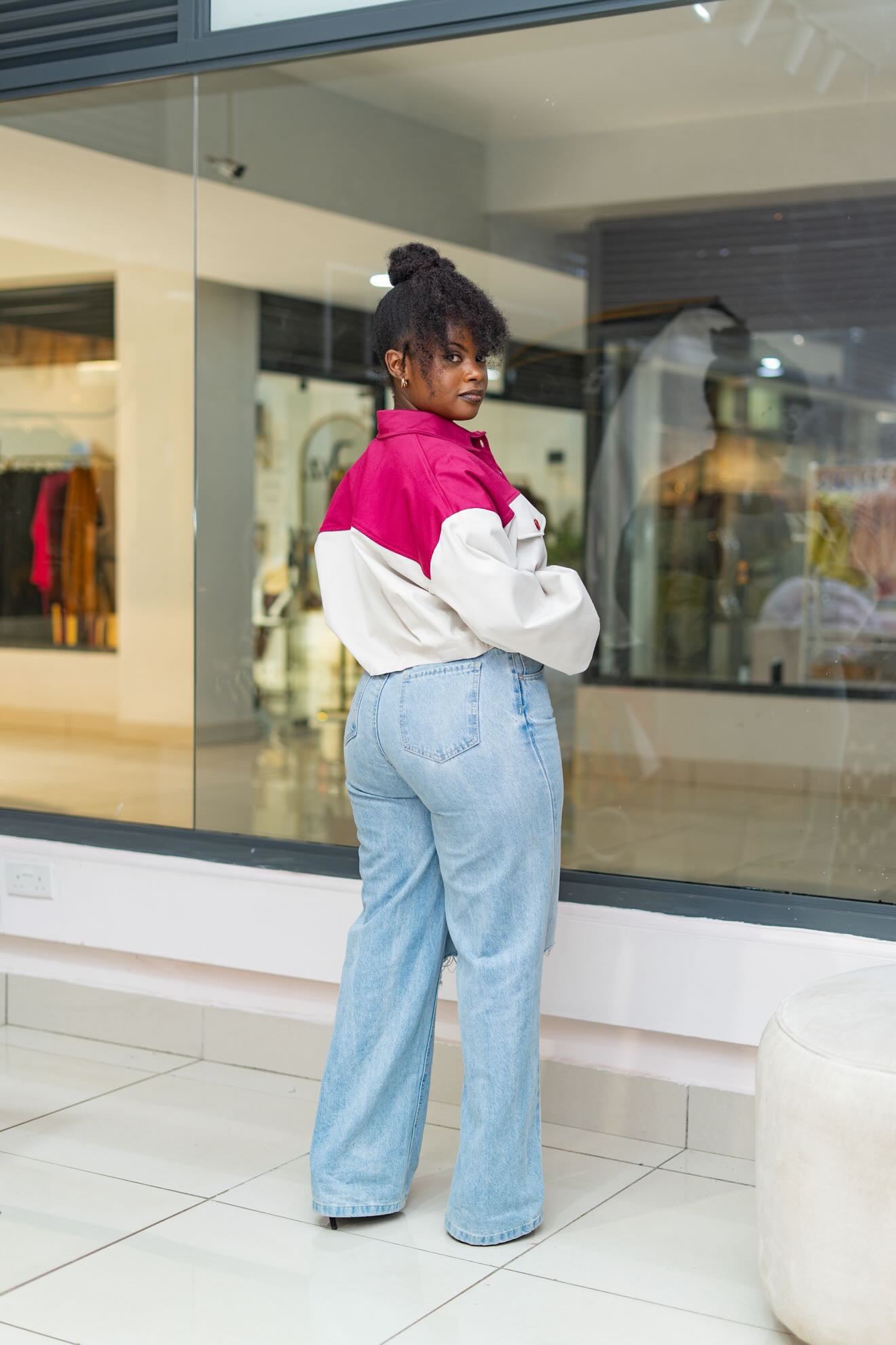 Cropped Shacket - Plum and Off White