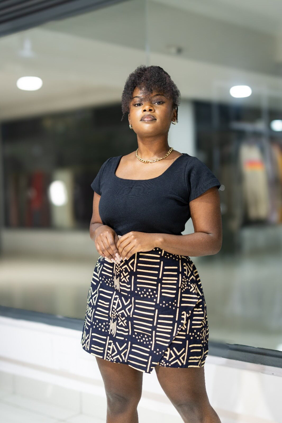 Ankara skorts - Black and Cream