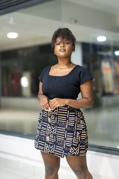 Ankara skorts - Black and Cream