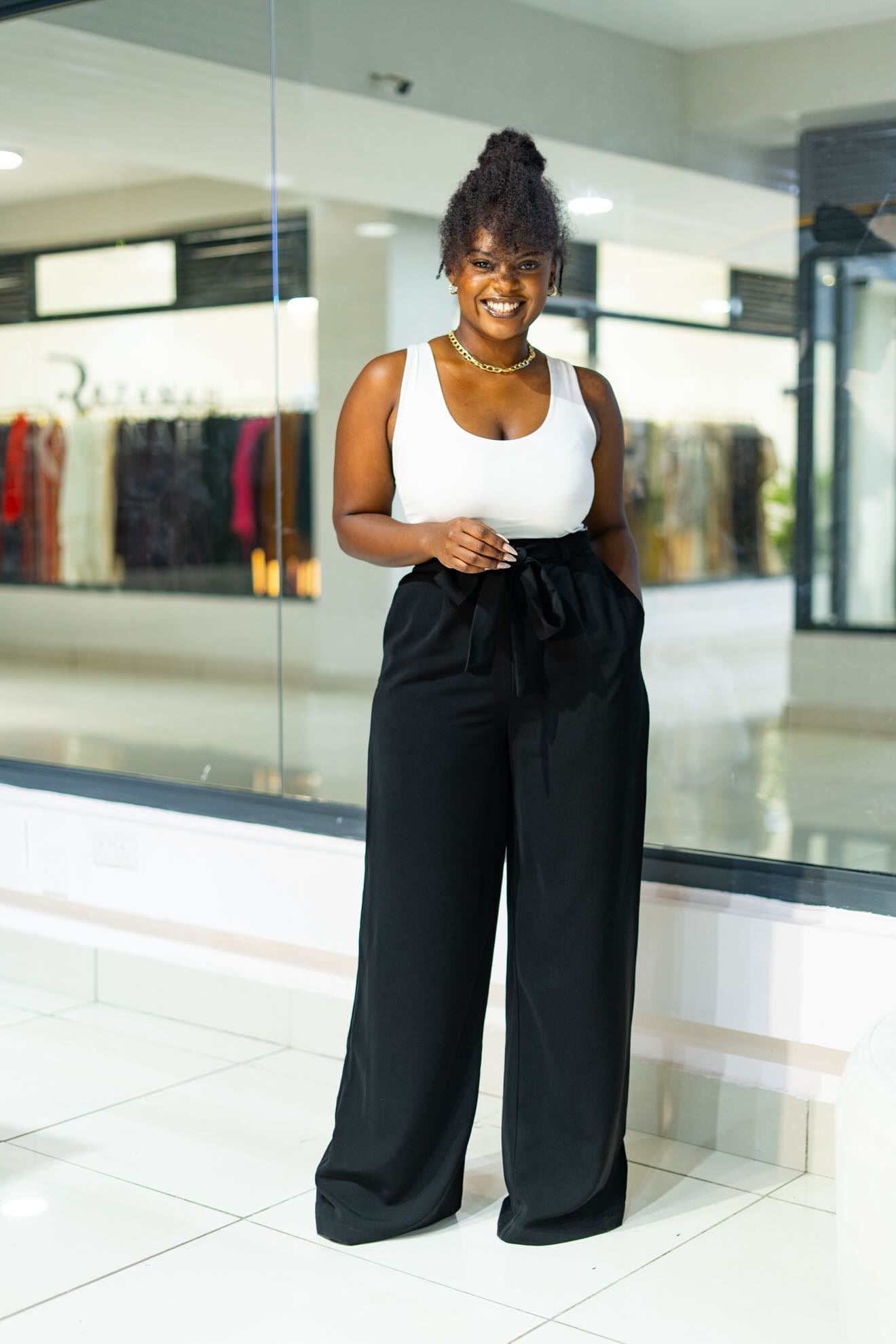 Belted Straight Leg Pants - Black
