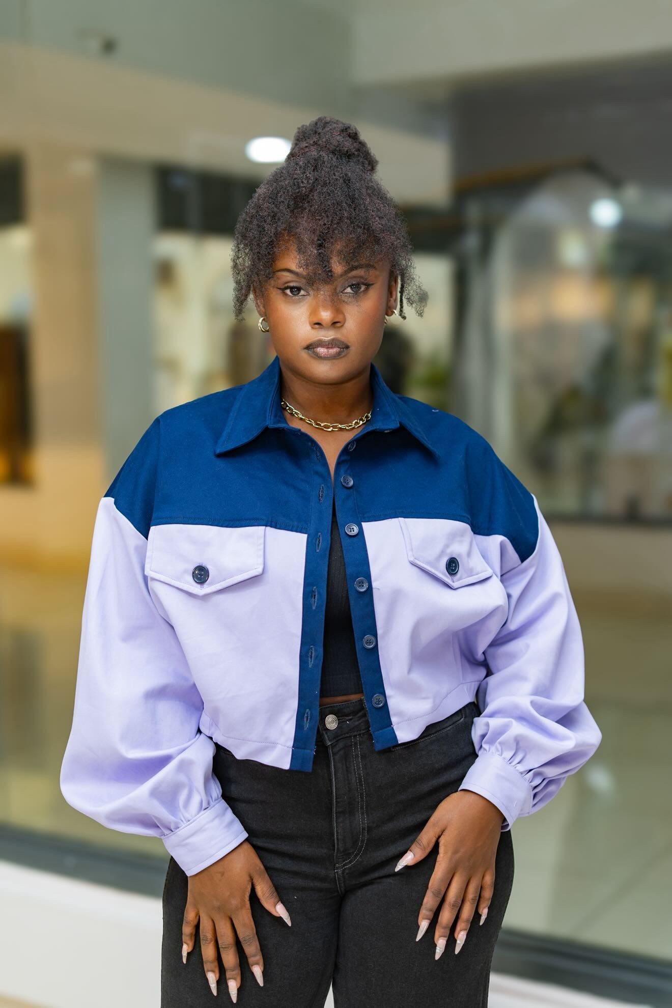 Cropped Shacket - Blue and Lilac