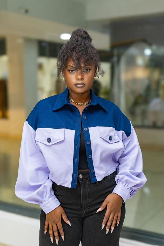 Cropped Shacket - Blue and Lilac