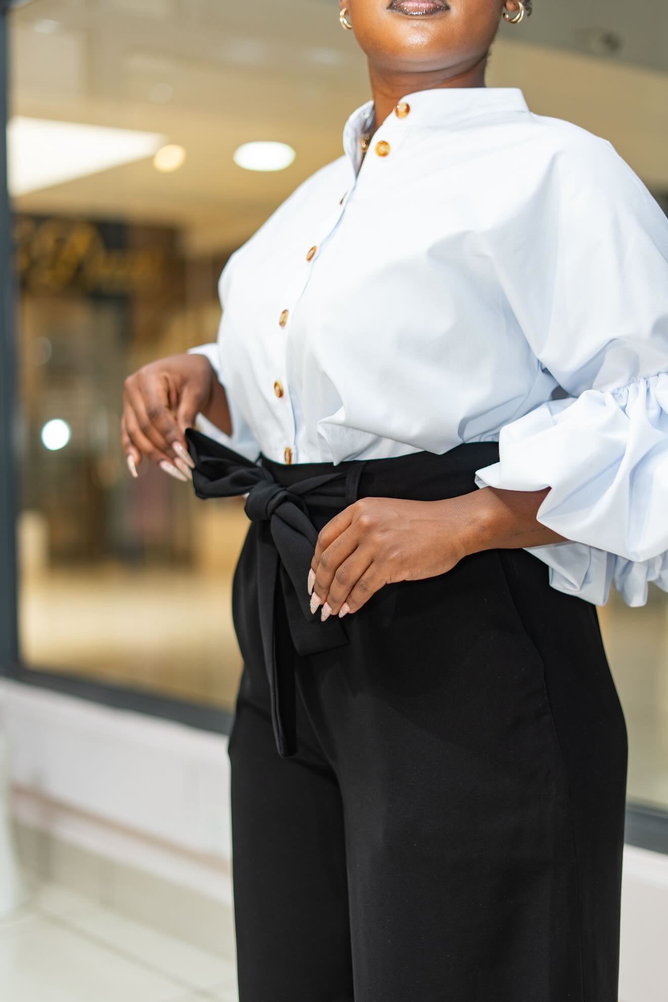 Belted Straight Leg Pants - Black