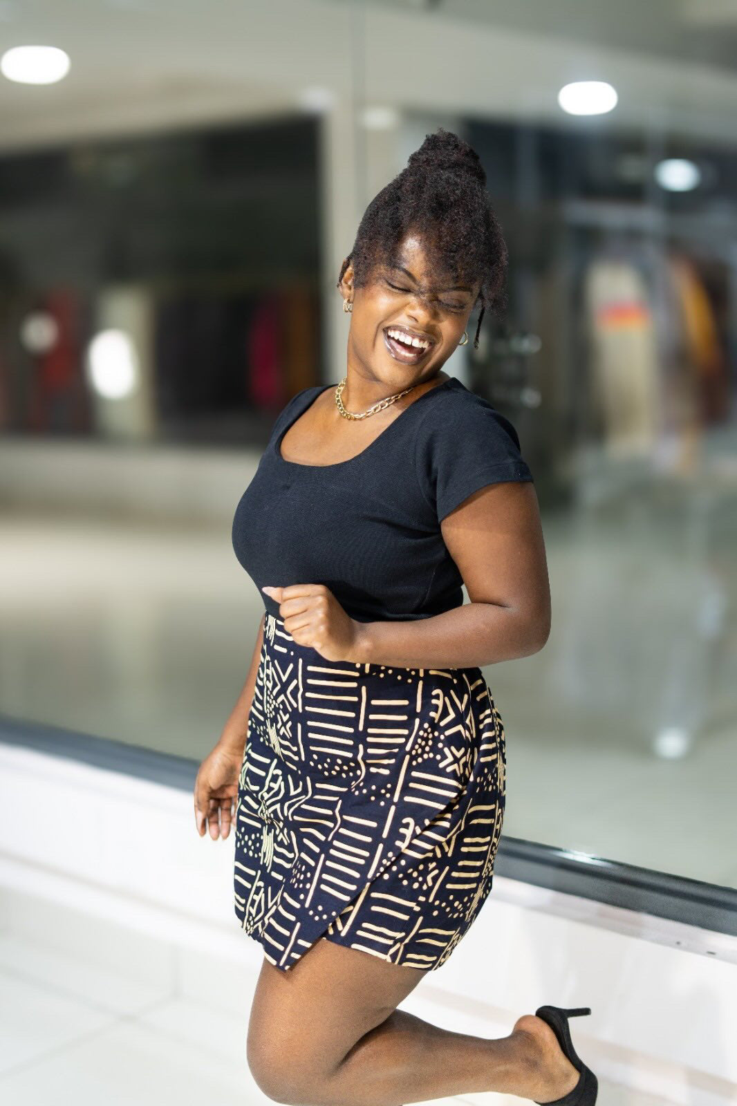 Ankara skorts - Black and Cream