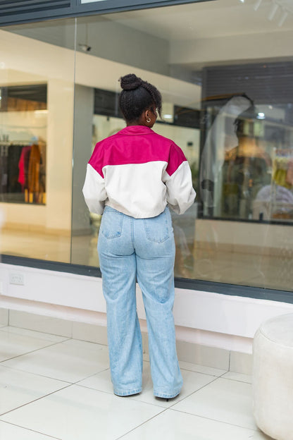 Cropped Shacket - Plum and Off White