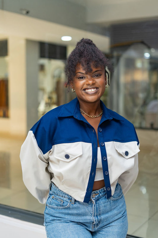 Cropped Shacket - Blue and Off-white